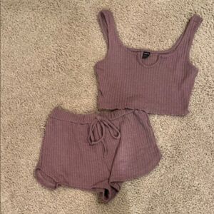 SHEIN Dusty Pink Ribbed Lounge Set